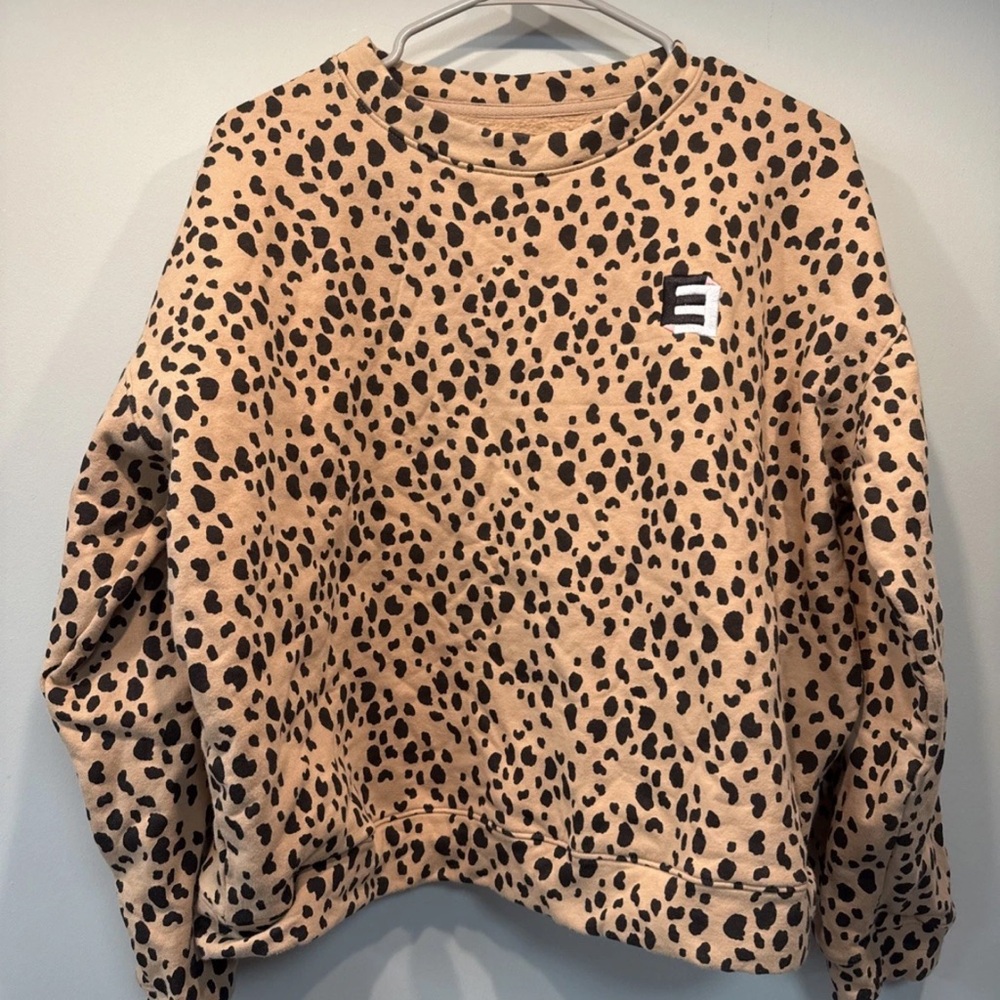 ELL And Emm Leopard Print Top XL Tan Black Crew Neck Sweatshirt Pullover